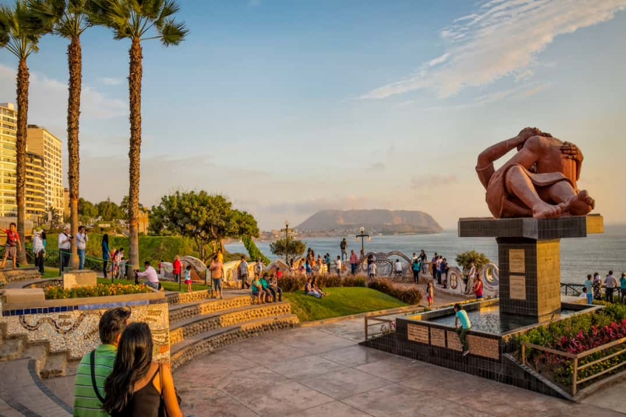 Miraflores Lima sunset aerial
